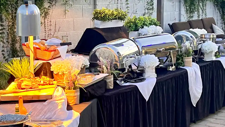 Black and White Full Service Catering buffet set up by Fat Freddy's Catering in Phoenix