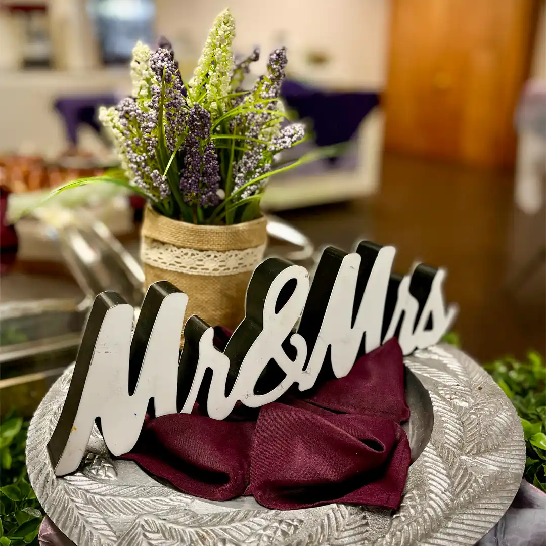 Mr and Mrs centerpiece on a wedding catering buffet in Mesa, AZ