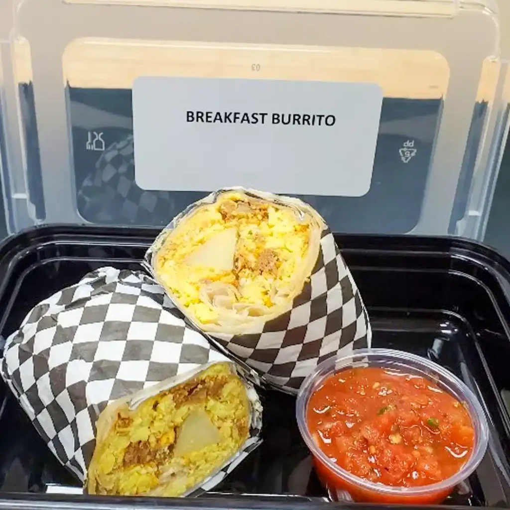boxed breakfast burrito by fat freddy's catering in phoenix